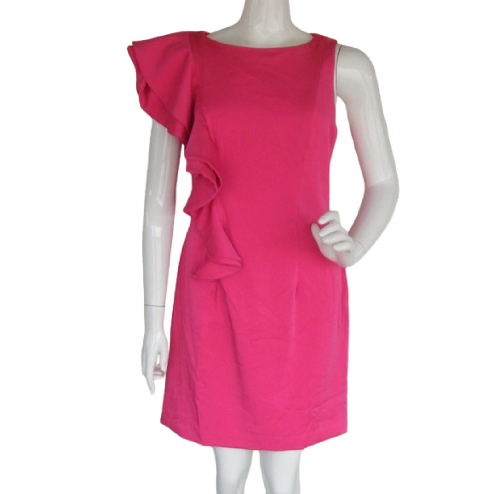 Mac Duggal Dress, 12, Bold Pink, Statement Shoulder/Ruffle, Asymmetrical
